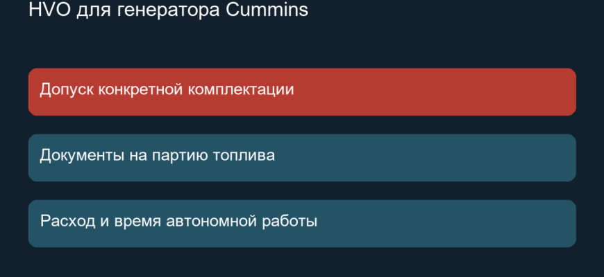 Что проверить перед переходом генератора Cummins на HVO